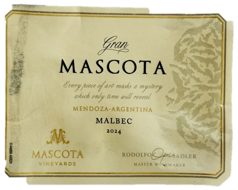 Etiqueta física de Gran Mascota, Malbec 2024